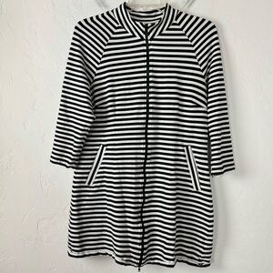 Cabi Jacket Coat Byline Striped White Black Full Zip Longline Terry Cloth Cotton